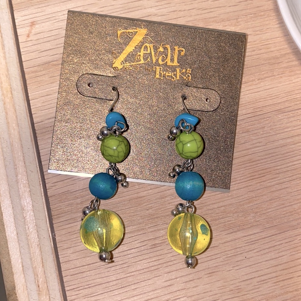 NWT Boho Blue & Green Dangle Earrings